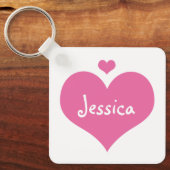 ピンクのハートパーソナライズされた – 名ガーリー前キーチェーン キーホルダー (正面)