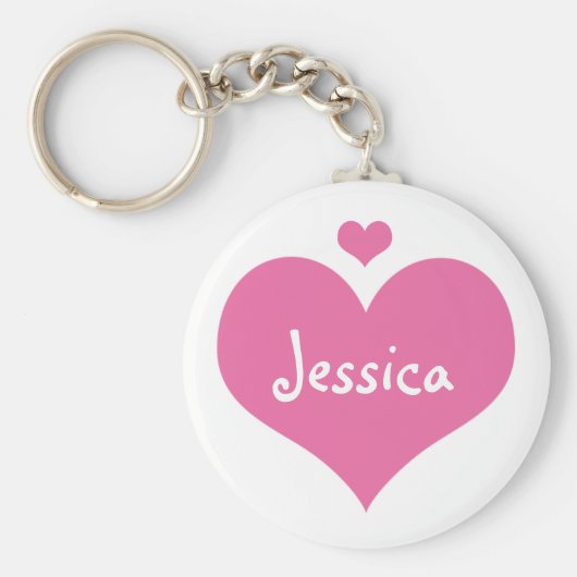 ピンクのハートパーソナライズされた – 名ガーリー前キーチェーン キーホルダー (正面)