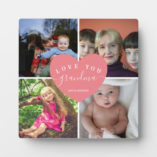 ピンクのハートフォトコラージュおばあちゃんギフトグランドキッズ フォトプラーク (正面)
