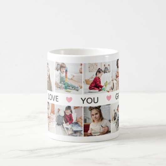 ピンクのハートフォトコラージュ私たちはおばあちゃんを愛している コーヒーマグカップ (中央)