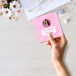 ピンクのハートフォトバレンタインとクーポン ノートカード