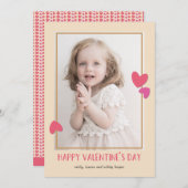 ピンクのハートフォトバレンタインのデイカード シーズンカード (正面/裏面)