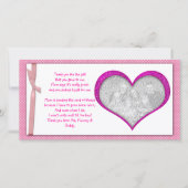 ピンクのハートフレームはベビーからの写真カード感謝していしています サンキューカード (正面)