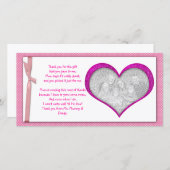 ピンクのハートフレームはベビーからの写真カード感謝していしています サンキューカード (正面/裏面)