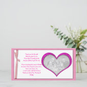 ピンクのハートフレームはベビーからの写真カード感謝していしています サンキューカード (スタンド正面)