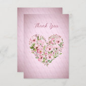 ピンクのハートフローラサンキューカード サンキューカード (正面/裏面)