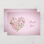ピンクのハートフローラサンキューカード サンキューカード (正面/裏面)