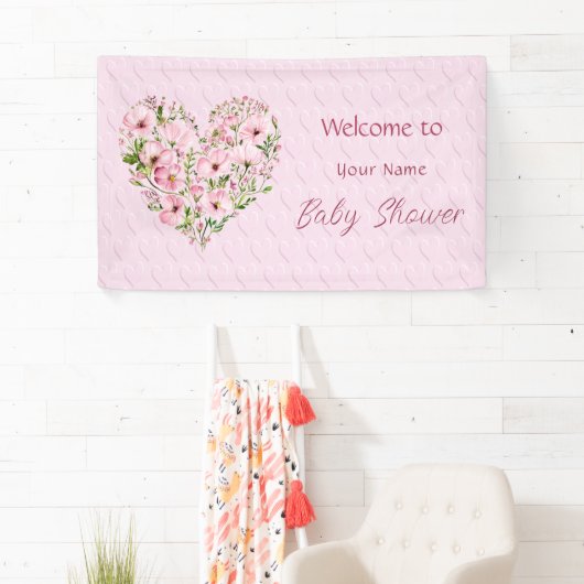 ピンクのハートフローラベビーシャワーバナー 横断幕 (インサイチュ)