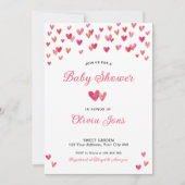 ピンクのハートベビーシャワー 招待状 (正面)