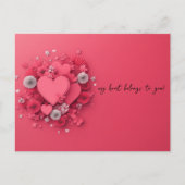 ピンクのハートペーパーカットバレンタインデー ポストカード (正面)