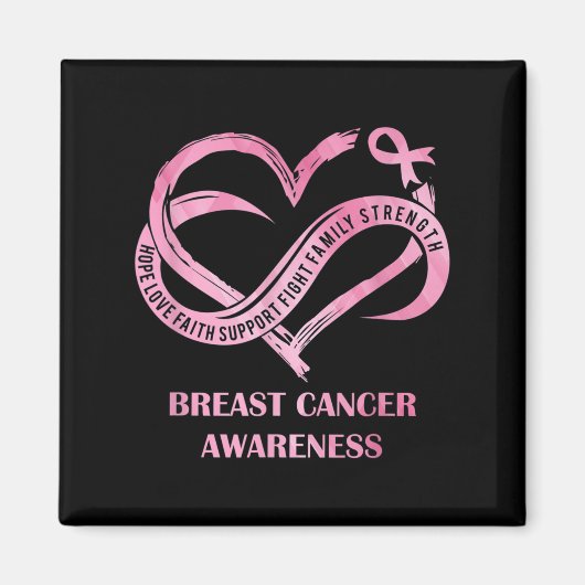 ピンクのハートホープ愛の信仰の乳がん認識度 マグネット (正面)