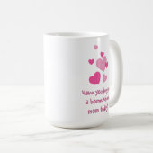 ピンクのハートホームスクールmom hugs コーヒーマグカップ (正面右)