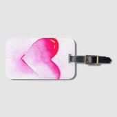 ピンクのハートポップ・アートのアートバレンタイン ラゲッジタグ (正面横)