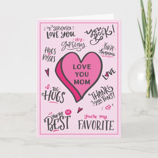 ピンクのハートマザーズの日よくはしゃぐスタイリッシュ引用文 カード (正面)