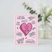 ピンクのハートマザーズの日よくはしゃぐスタイリッシュ引用文 ポストカード (スタンド正面)