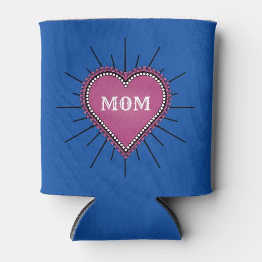 ピンクのハートママのタトゥー 缶クーラー (正面)