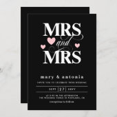 ピンクのハートミセス&ミセス・レズ結婚ビアンの2人が1つ 招待状 (正面/裏面)