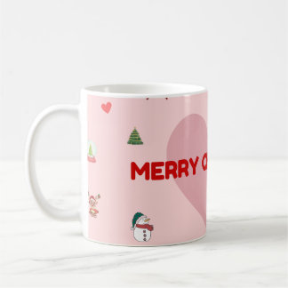 「ピンクのハートメリークリスマスコーヒーマグと祭り コーヒーマグカップ