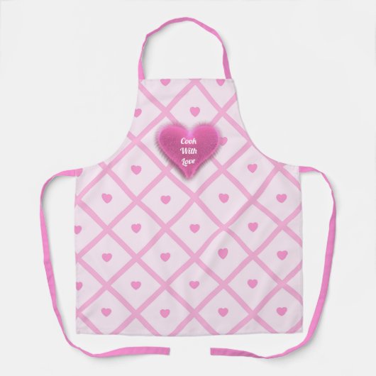 ピンクのハートモダンプレイドコレクション エプロン (正面)