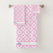 ピンクのハートモダンプレイドコレクション バスタオルセット (インサイチュ)