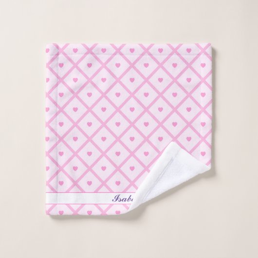 ピンクのハートモダンプレイドコレクション バスタオルセット (ウォッシュタオル)