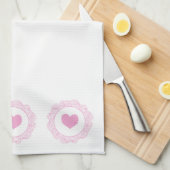 ピンクのハートモチーフ キッチンタオル (四つ折り)