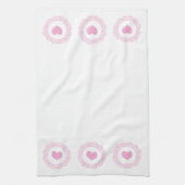 ピンクのハートモチーフ キッチンタオル (縦)