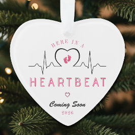 ピンクのハートモニターフォト「Here in a Heartbeat」 オーナメント