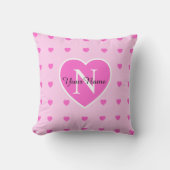 ピンクのハートモノグラムのハートパターン クッション (正面)