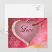 ピンクのハートラブレター ポストカード (正面/裏面)