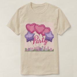 ピンクのハートラベンダースターズバルーンパーティーTシャツ Tシャツ