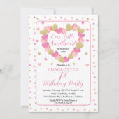 ピンクのハートリトルスウィートアート1歳の誕生日パーティー 招待状 (正面)