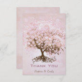 ピンクのハートリーフツリーありがとう サンキューカード (正面/裏面)