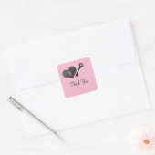 ピンクのハートロックと鍵ありがとうシール スクエアシール (封筒)