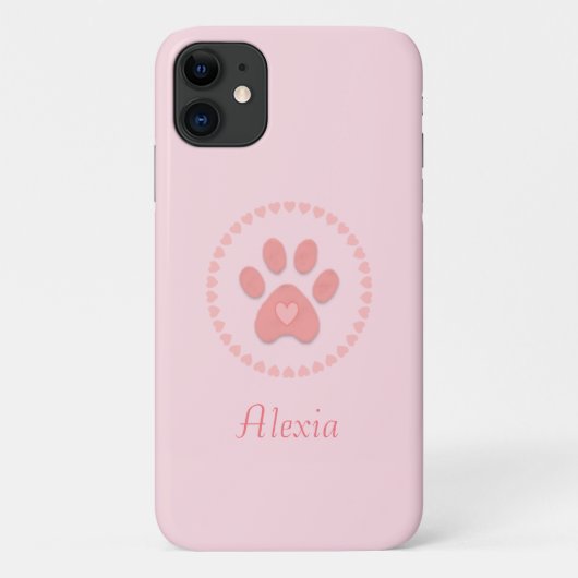 ピンクのハート付きモダンかわいいペットの足 Case-Mate iPhoneケース (裏面)