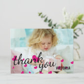 ピンクのハート写真 – ありがとうフラットカード 招待状 (スタンド正面)