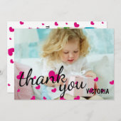 ピンクのハート写真 – ありがとうフラットカード 招待状 (正面/裏面)