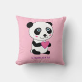 ピンクのハート名が付いたかわいいパンダ クッション (正面)