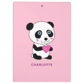 ピンクのハート名が付いたかわいいパンダ クリップボード (裏面)