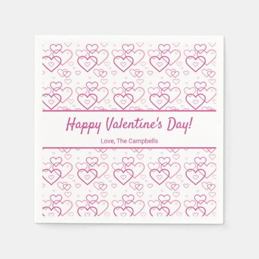 ピンクのハート図形パターン&文字 – バレンタインデー スタンダードカクテルナプキン (正面)