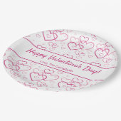 ピンクのハート図形パターン&文字 – バレンタインデー ペーパープレート (アングル)