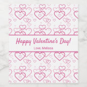 ピンクのハート図形パターン&文字 – バレンタインデー ワインラベル (シングルラベル)