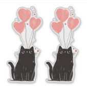 ピンクのハート型のバルーンがあってかわいい猫 シール (正面)
