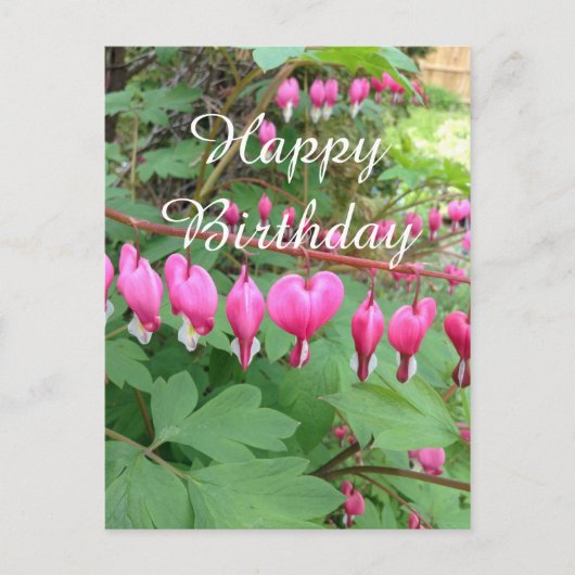 ピンクのハート型の花の写真 誕生日 ポストカード (正面)