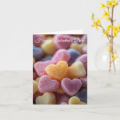ピンクのハート型キャンディスバレンタインデー カード (黄色い花)