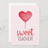 ピンクのハート型キャンディーで先生に感謝を伝える シーズンカード (正面/裏面)