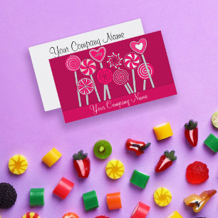 ピンクのハート型キャンディーのお菓子屋さんショップカード 名刺
