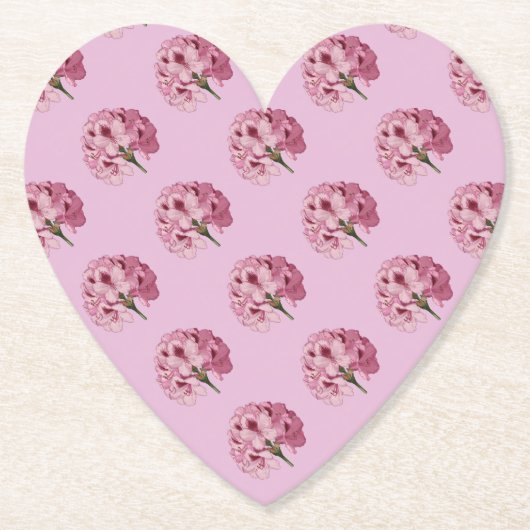 ピンクのハート型シャクナゲのコースター ペーパーコースター (正面)