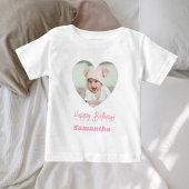 ピンクのハート型フォトネーム 誕生日 娘 ベビーTシャツ