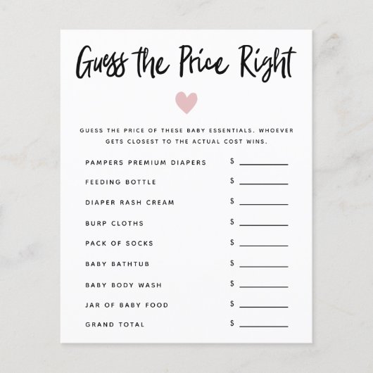 ピンクのハート女の子の赤ちゃんシャワー価格を右に推測 (正面)